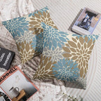 Light Brown Blue Pillow Covers 20X20 Inch Set of 2, Spring Summer Floral Dahlia Flower Cream Decorative Throw Pillow Covers Outdoor Modern Farmhouse Cushion Case for Home Couch Sofa Bed Decor