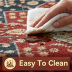 YJ.GWL Area Rugs for Living Room 5x7 Machine Washable Rugs, Non Slip Floral Vintage Rug Indoor Carpet, Stain Resistant Large Rug for Bedroom Dining Room, Red Green