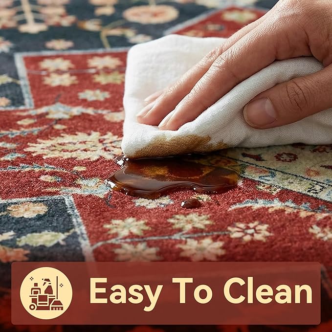 YJ.GWL Area Rugs for Living Room 5x7 Machine Washable Rugs, Non Slip Floral Vintage Rug Indoor Carpet, Stain Resistant Large Rug for Bedroom Dining Room, Red Green