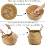 Yesland 2 Pack Woven Seagrass Plant Basket with Handles, Ideal Wicker Baskets Storage Plant Pot Baskets for Laundry, Picnic, Plant Pot Cover, Beach Bag and Grocery Basket (L)