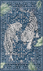 Moynesa Tiger Machine Washable Rug, 3x5 Entry Area Rug Non Slip Vintage Soft Rug for Living Room, Ultra Thin Boho Stain Resistant Kitchen Throw Mat for Entrance Bedside, Blue
