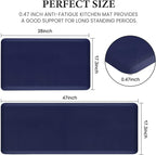 HappyTrends 2 PCS Kitchen Mat Cushioned Anti-Fatigue Floor Mat, Heavy Duty Ergonomic Comfort Foam Standing Mat, Waterproof Non-Slip Kitchen Rugs for Home, Office(17.3"x28"+17.3"x47",Navy)
