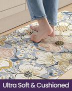 DEXI Kitchen Mats for Floor, 23x59, Cushioned Standing Mat Anti Fatigue, Wide Waterproof Comfort Floral Padded for Laundry Room Office, Blue and Yellow