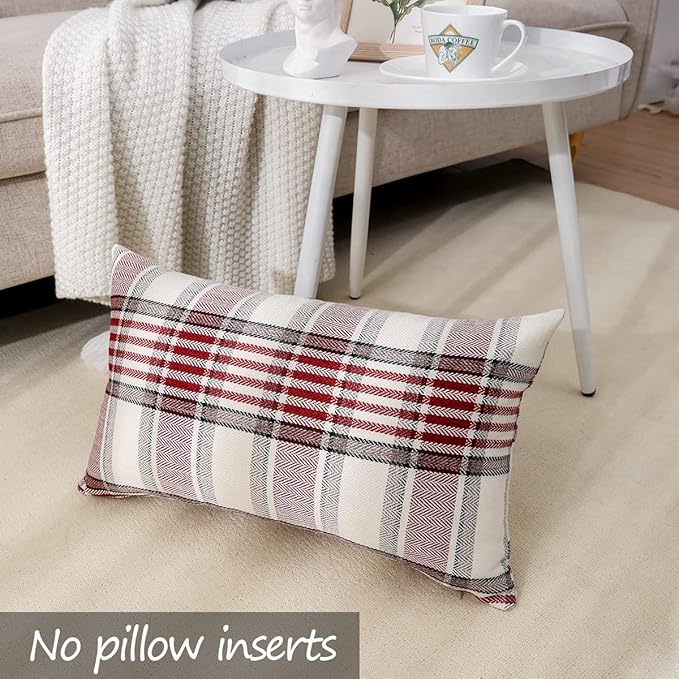 CARRIE HOME Red Tartan Plaid Christmas Lumbar Pillow Cover 12x20 Set of 2 Farmhouse Buffalo Plaid Red Striped Lumbar Throw Pillow Cover for Living Room Couch Sofa
