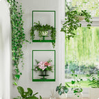 Green Metal Wall Plant Holder - 2-Pack Wall Mounted Plant Stands and Hanging Holders for Indoor Planter and Flower Pot -Rectangle Decor Shelf for Plant Storage (Pot Not Included)