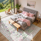 Lahome Sylvie Purple Floral 9x12 Area Rug, Machine Washable Low Pile Nursery Girls Rug, Non-Slip Thin Carpet for Playroom Kids, Soft Boho Mat for Women Bedroom Decor