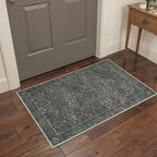 GENIMO 2x8 Runner Rug Non Slip Washable, Vintage Floral Kitchen Runner Rug, Low Pile Lightweight Hallway Runner for Laundry Room, Bathroom, Bedroom, Charccoal Green