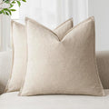 Foindtower Pack of 2, Decorative Linen Soild Throw Pillow Covers Soft Accent Cushion Case Boho Farmhouse Neutral Pillowcase for Couch Sofa Bedroom Living Room Home Decor 20 x 20 Inch Natural Beige