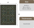 GENIMO 8x10 Washable Area Rug, Non-Slip Vintage Boho Floral Carpet, Large Area Rug for Living Room, Soft Low-Pile Thin Living Room Rug for Bedroom, Dining Room, Nursery, Dark Green