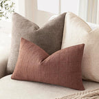 Foindtower Set of 2 Decorative Linen Check Throw Pillow Covers Neutral Farmhouse Lumbar Cushion Covers Modern Boho Home Decor for Sofa Chair Couch Bedroom Living Room,12×20 Inch,Autumnal Red