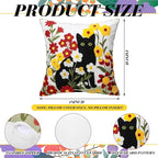 Breling 2 Pack Embroidered Cat Pillow Covers 18x18 Inch Cute Black Cat Floral Pillow Covers with Zipper Velvet Tufted Decorative Whimsical Fun Couch Pillows Cover for Living Room Sofa Bed Home Decor