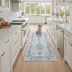 Area Rugs 3'x7' Runner Rug Non Slip Washable for Kitchen Hallway Bedroom Beside Laundry Room Bathroom Rug, Floor Carpet, Light Blue Navy Beige Gray White
