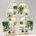 Plant Stand Shelf Rack Indoor with 6 Built in Grow Light, 7 Tiered 65" Tall White Large Lighted Half Moon Curved Plant Stand for Indoor Growing, 2 Pack Arch Sturdy High Herb Flower Shelving