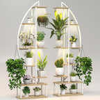 Plant Stand Shelf Rack Indoor with 6 Built in Grow Light, 7 Tiered 65" Tall White Large Lighted Half Moon Curved Plant Stand for Indoor Growing, 2 Pack Arch Sturdy High Herb Flower Shelving