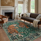 Moynesa Tiger 6x9 Area Rugs for Living Room, Boho Botanical Washable Dining Room Rug Non Slip Large Green Bedroom Rug, Ultra Thin Vintage Soft Indoor Floor Carpet for Home Office Entrance