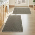 Upgraded Waffle Bath Mats Set of 2, Super Absorbent Non Slip Bath Mats for Bathroom Floor, Washable Boho Bathroom Rugs Set 2 Piece with Tassels, Soft Bathroom Mat Set, 17" x 24" (2 Pack), Green