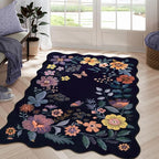 Lahome Floral Washable Rugs for Bedroom, 4X6 Area Rug Ultra-Thin Soft Living Room Rug, Non-Slip Classroom Rug Stain Resistant Boho Low-Pile Throw Carpet for ‎Office Flore (4x6ft,Purple)