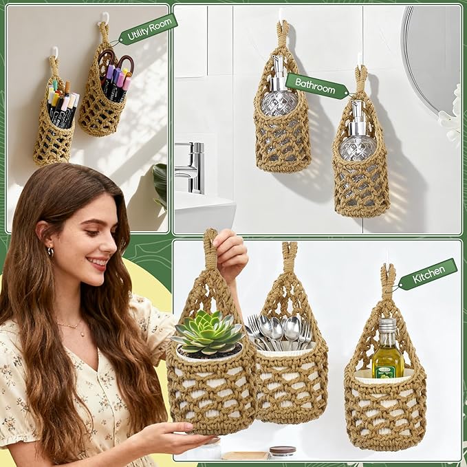 Macrame Wall Plant Hanger, Hanging Planter Basket Holder, Wall Planters for Indoor Plants, for Up to 4 Inch Pot (Brown, 4-Inch)