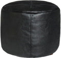 Thgonwid Unstuffed Faux Leather Pouf Cover, Handmade Footstool Ottoman Storage Solution, Floor Footrest Cushion - 16.5" Dx12 H, Pure Black