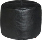 Thgonwid Unstuffed Faux Leather Pouf Cover, Handmade Footstool Ottoman Storage Solution, Floor Footrest Cushion - 16.5" Dx12 H, Pure Black