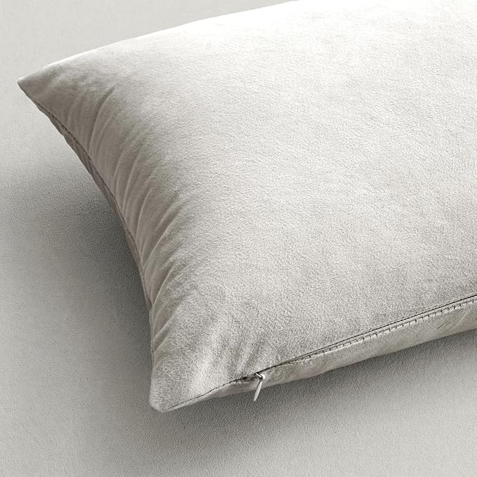 MIULEE Velvet Throw Pillow Covers 18x18 Inch, Pack of 2 - Greyish White, Soft Solid Decorative Pillow Covers Cushion Cases Modern Luxury Home Decor for Spring Couch Sofa Bedroom Livingroom