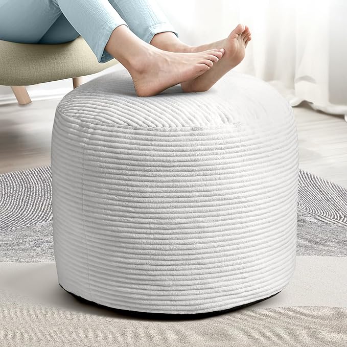 Dual-Size Corduroy Ottoman with Hidden Zipper – Ergonomic Memory Foam Footrest Poufs for Office Desks, Couches & Delicate Floors Light Gray 20"x 15"