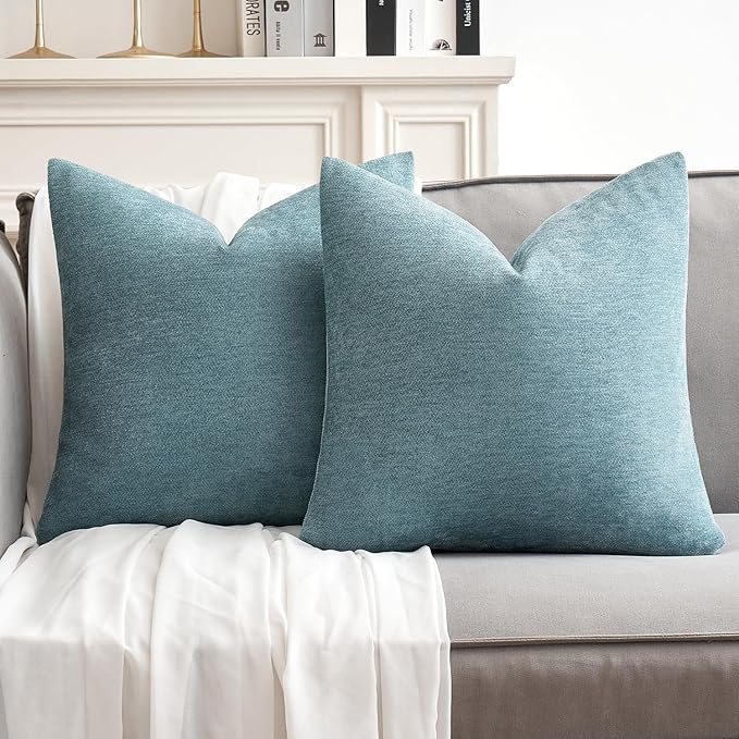 MIULEE Pack of 2 Blue Gray Decorative Pillow Covers 20x20 Inch Soft Chenille Couch Spring Throw Pillows Farmhouse Cushion Covers for Home Decor Sofa Bedroom Living Room