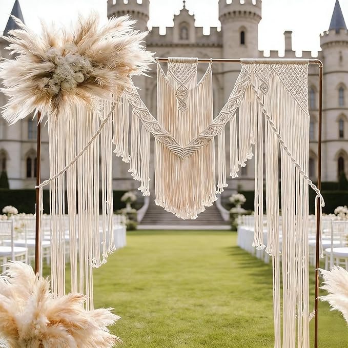Boho Chic Macrame Curtain & Macrame Arch Bohemian Macrame Wedding Backdrop Decor Home Geometric Fiber Art Decor 59''W*78''L