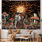 Amonercvita Skull Tapestry Vintage Mushroom Tapestries Aesthetic Sun Tapestry Floral Skeleton Wall Hanging Tapestries Jungle Plants Wall Decor for Bedroom