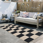 GarveeHome Easy Jute Rugs 2x8 Checkered Kitchen Runner Rugs Non Skid Washable Stain Resistant Indoor Outdoor Rugs for Living Room, Bedroom, Dining, Patio - Farmhouse Style Black