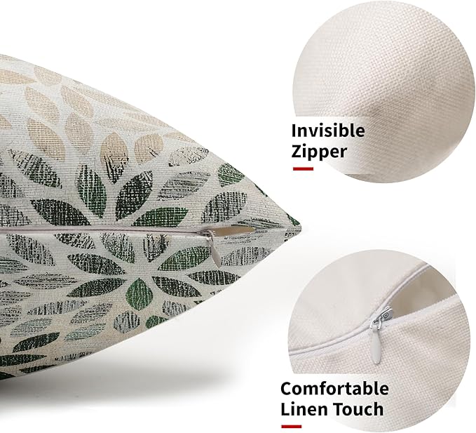 Kawani Green Dahlia Lumbar Pillow Covers 12X20 Inch Rustic Geometric Flower Decorative Pillow Cases Set of 2 Beige Tan Gray Floral Throw Pillows for Cushion Sofa Couch Farmhouse Outdoor