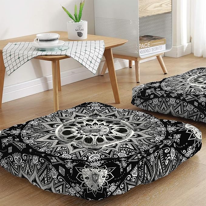 Mandala Meditation Cushion, Boho Meditation Mat, Meditation Pillows for Sitting on Floor, Cushions for Sitting in Home and Outdoor, Square Floor Pillow Cushion Seating for Yoga Accessories 22'' X 22''