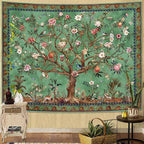 Faxdong Boho Tree of LIfe Tapestry, Vintage Flower Leaves Birds Plant Animal Pattern Tapestries, Retro Indian Bohemian Aesthetic Wall Hanging Green 60×80 inch