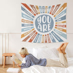 WARDOS Boho Sunshine Tapestry, You Are Inspirational Tapestry Wall Hanging, Colorful Boho Sun Positive Affirmation Wall Blanket Decor for Kids Room Nursery Playroom Classroom, 50x60 Inch (Blue)