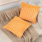 ZLINA Set of 2 Orange Faux Fur Decorative Throw Pillow Covers Fluffy Striped Pillowcase Cushion Covers 24 x 24 Inch Decor Sofa Couch Bedroom