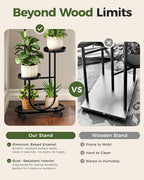 Bamworld Tall Plant Stand Indoor Outdoor Plant Stand with Wheels Heavy Duty Metal Plant Shelf for Multiple Plants Flower Stands for Patio Corner Garden Living Room Balcony, Black
