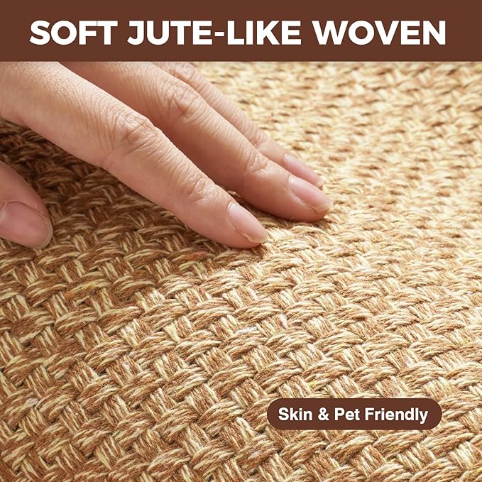 Kitchen Rugs Mat Non Slip Washable, 0.4" Thick Anti Fatigue Cushioned Kitchen Mats for Floor, Absorbent Jute-Look Kitchen Runner Rug Sink Mat Laundry Standing Mats, Easy Clean, Brown 17"x47"