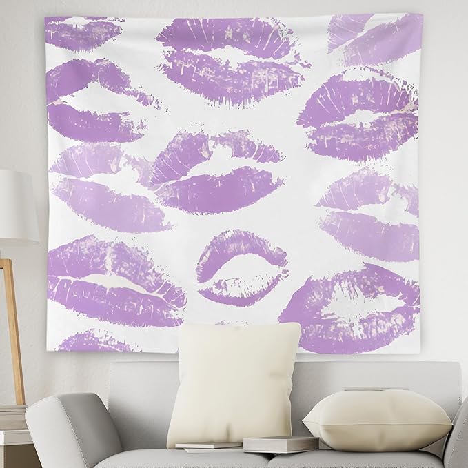WNAGT Trendy Black and White Kiss Lips Tapestry Wall Hanging, Funky Makeup Wall Decor, Fashion Aesthetic Wall Blanket Decor for Girls Room College Dorm Makeup Room Beauty Room, 50x60 Inch