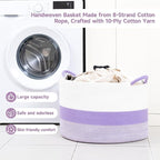 CLHMILY&Z Round Cotton Rope Storage Basket - 22x14.2 Inches - Cute Nursery Bin, Baby Toy Organizer, Lavender Organizer for Home Decor, Multi-Purpose Home Tidy Solution
