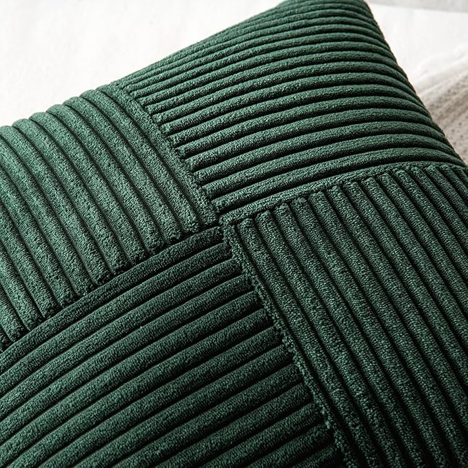 MIULEE Army Green Decorative Euro Sham Pillow Covers 24x24 Inch for Bed Couch Sofa Pack of 2 Boho Farmhouse Throw Pillows Soft Cross Corduroy Patchwork Textured Cushion Cases