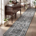 AMOAMI-2X10 Runner Rug-Washable Runners for Hallways-Soft Non Slip Bedside Rugs for Bedroom-Vintage Long Rug for Hallways Entryway Laundry Room Stair Kitchen Bathroom Dark Grey & Black