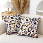 Spring Floral Embroidered Pillow Covers 18x18 Inch Set of 1, Boho Decorative Throw Pillow Cover, Farmhouse Yellow Red Flower Patterned Cushion Case for Couch Sofa Bed Patio Living Room