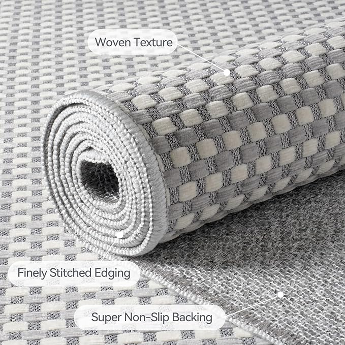 Boho 3x5 ft Washable Area Rug Entryway Runner for Kitchen, Non Slip Woven Hallway Rugs Kitchen Mats for Floor Hall Rug Indoor Door Mat Carpet for Backdoor Bedroom Living Room, Easy Clean, Gray