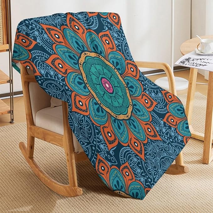 Abstract Mandala Throw Blanket Indian Hippie Bohemian Art Floral Texture Pattern Blanket for Sofa Bed Couch Chair Or Dorm 30"x40"