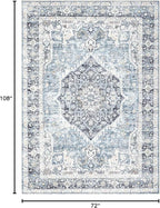 Area Rug 6×9, Large Vintage Boho Rug,Ultra-Soft Low Pile, Washable, Non Slip,Stain Resistant, Printed Carpet for Living Room Bedrooms Playroom Office Kitchen, Light Blue