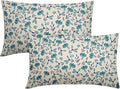 Navy Blue Teal Floral Pillow Covers 12x20 Set of 2 Vintage Rustic Old Style Cute Small Flower Print Rectangle Decorative Outdoor Pillowcases Farmhouse Throw Cushion Case Decor for Couch Sofa Bed
