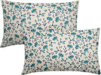 Navy Blue Teal Floral Pillow Covers 12x20 Set of 2 Vintage Rustic Old Style Cute Small Flower Print Rectangle Decorative Outdoor Pillowcases Farmhouse Throw Cushion Case Decor for Couch Sofa Bed