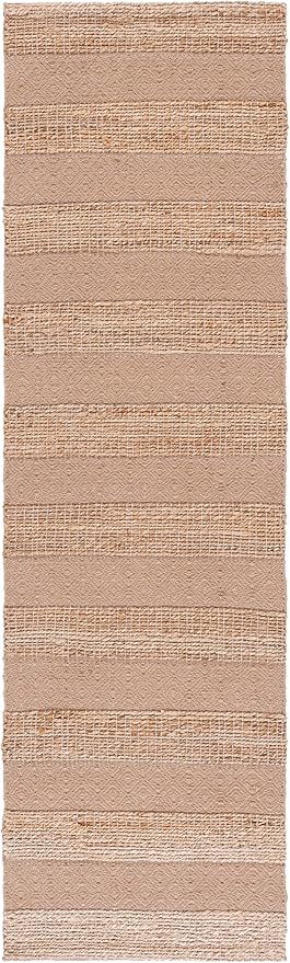 SAFAVIEH Natural Fiber Collection Runner Rug - 2'3" x 8', Taupe & Natural, Handmade Boho Farmhouse Rustic Jute & Cotton Jute, Ideal for High Traffic Areas in Living Room, Bedroom (NFB653E)
