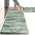 KIMODE Kitchen Mats Cushioned Anti Fatigue, Abstract Kitchen Rugs Sets of 2, Non Slip Kitchen Mats for Floor, Padded Kitchen Floor Mats for Sink Laundry Office Desk Green Multi 17"x47"+17"x29"
