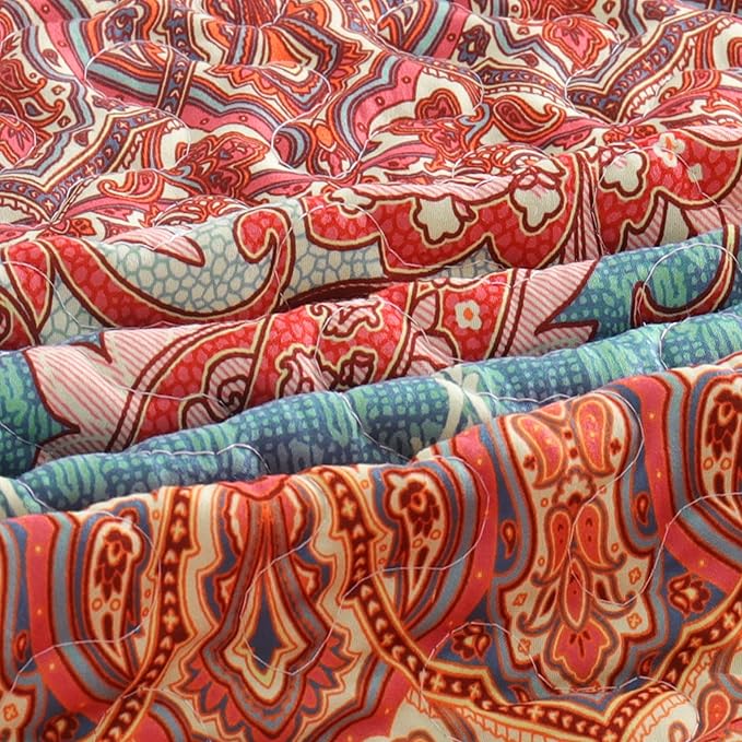 Exclusivo Mezcla 50"x 60" Quilted Throw Blanket- Microfiber Quilt Throw with Boho Striped Pattern, Reversible Teal and Orange Versatile Lap Quilt for All Seasons, Lightweight Throws for Bed/Couch/Sofa